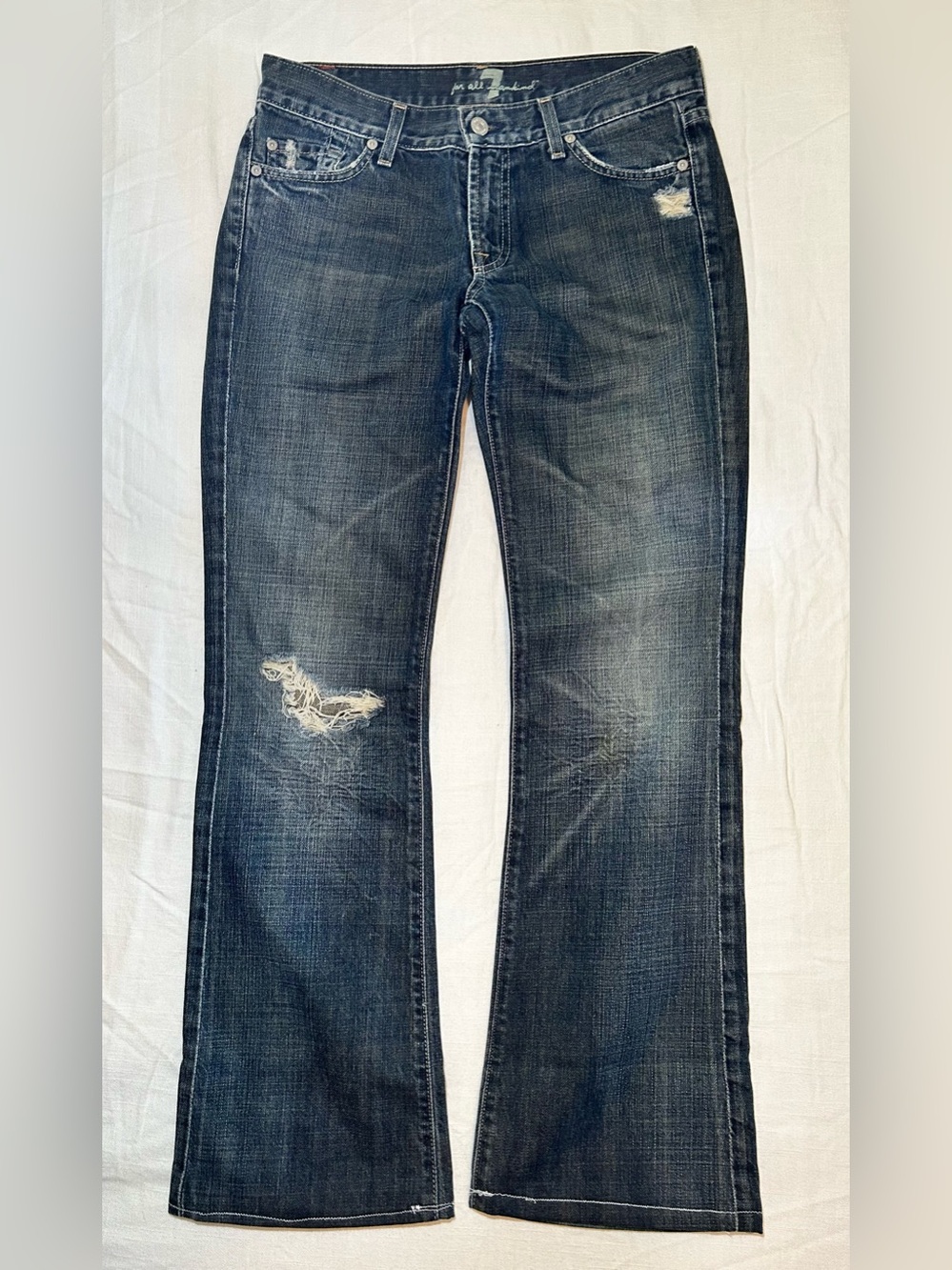 7 For All Mankind
Jeans Size 28
Distressed Bootcut
Flare Dark Wash Y2K